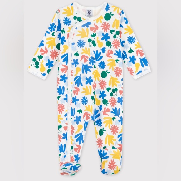 Petit Bateau BABY FLORAL COTTON SLEEPSUIT 3 mo floral leaves earth one piece - Picture 1 of 8